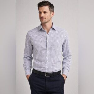 Nick Graham Stretch Modern Fit Geometric Button Down Shirt | Medium